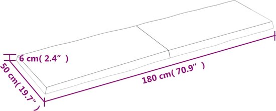 vidaXL Plateau de table - Bois de chêne - Bord naturel - 180x50 cm Plateau de table en bois - Plateau de table en Chêne - Remplacement de plateau de table - Table basse - Table à manger
