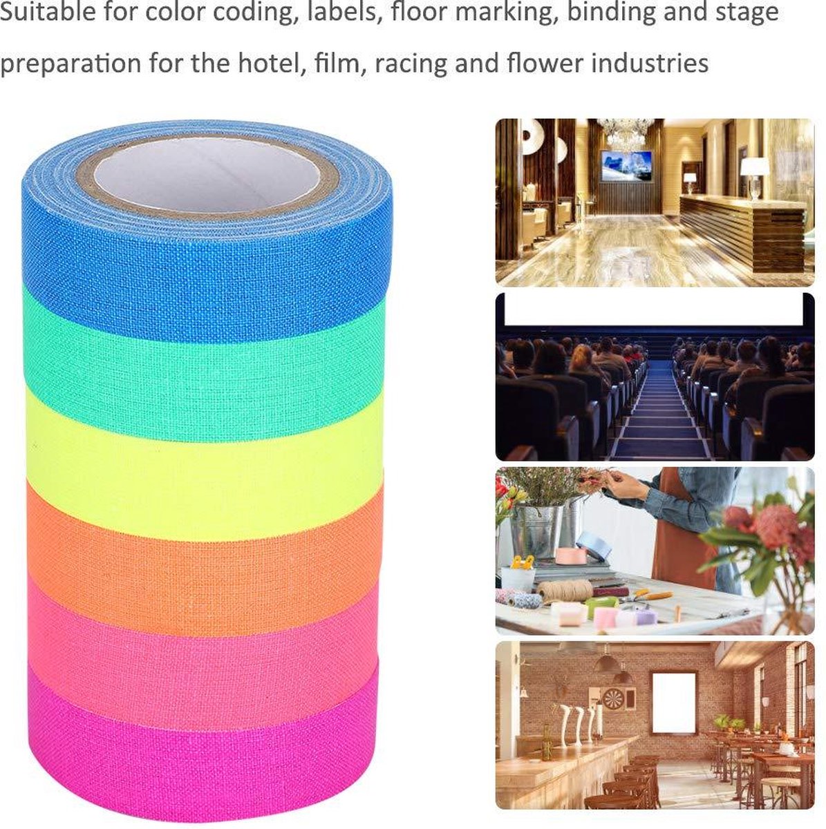 YMWALK UV Blacklight Reactieve Tape Fluorescerende Plakband Riem Nacht Lichtgevende Tape Glow in The Dark Tape Neon Tapes voor Halloween Zwart Licht Feestdecoratie (6 Stks/6 kleuren, 15 mmX5M