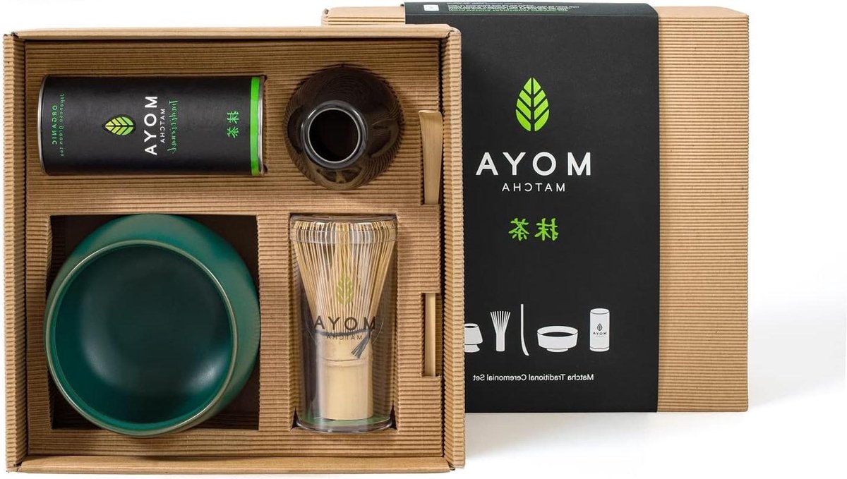 Groene Thee Set Traditionele Kwaliteit - Complete Beginners Set - Biologisch - 30g + Kommetje + Klopper + Houder + Lepeltje