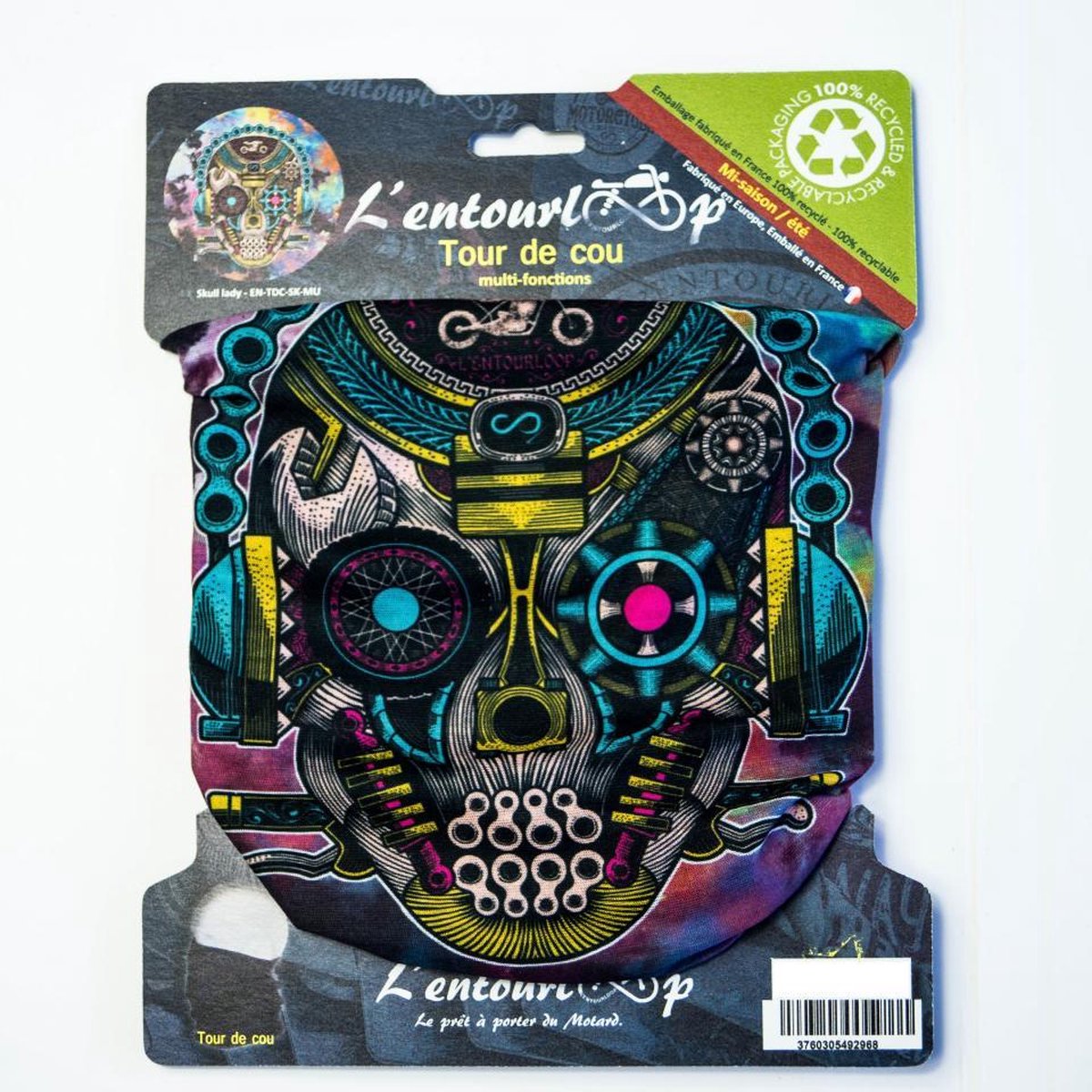 tour de cou pour moto l'entourloop motor schedel multicolor coloris rose 100% polyester