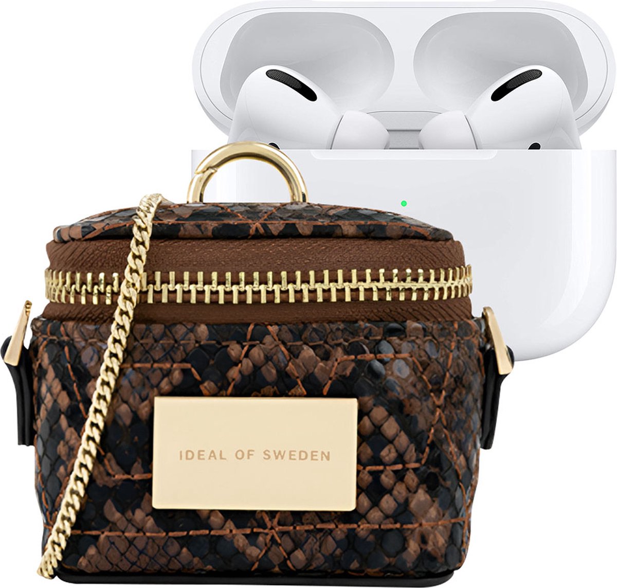 IDEAL OF SWEDEN, Mini-tasje voor alle generaties AirPods van het model Poppy met ketting en karabijnhaak., Bruin