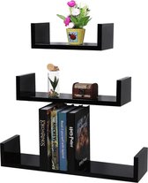 MIRA Home - Wandplank - Boekenplank - Muurplank - Fotoplank - Muurdecoratie - Set van 3 - Zwart - 45x15x10cm