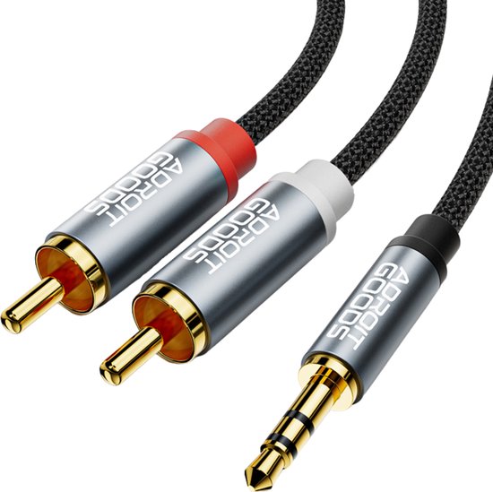 AdroitGoods Aux vers Tulip - Jack vers RCA - Câble Jack 3,5 mm vers Tulip - Câble RCA - 10 mètres - Grijs