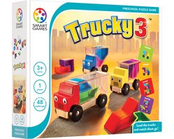 foto van SmartGames - Trucky 3 - 48 opdrachten - Kinderpuzzel - vrachtwagens laden en (op)lossen
