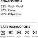 Tekst: COMPOSITION 53% Virgin Wool 27% Cotton 20% Polyamide. CARE INSTRUCTIONS met wassymbolen.