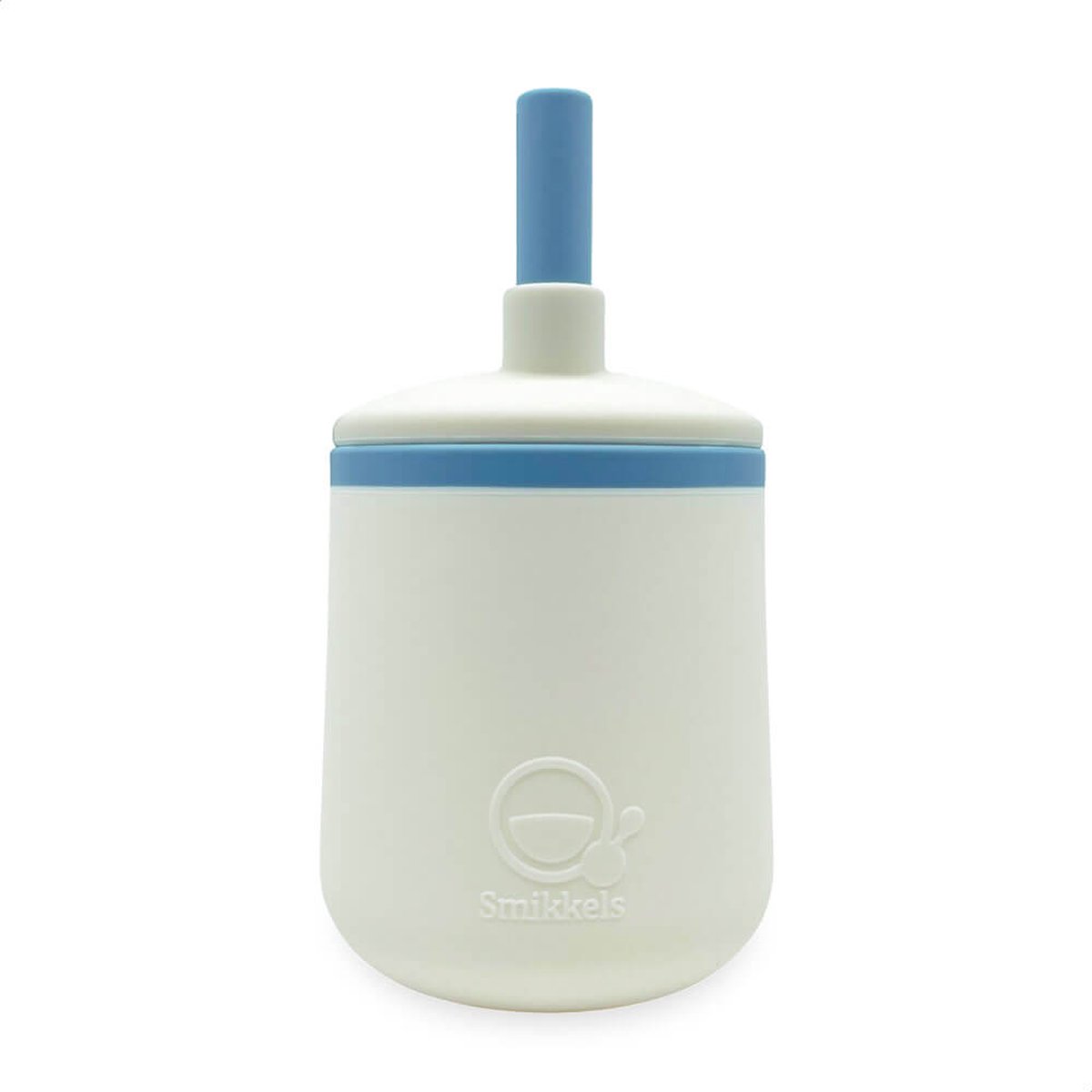 Goedkoopste Smikkels - Siliconen kinderbeker - Drinkbeker - Rietjesbeker - Duurzaam - Peuter - Baby - Wit met blauw