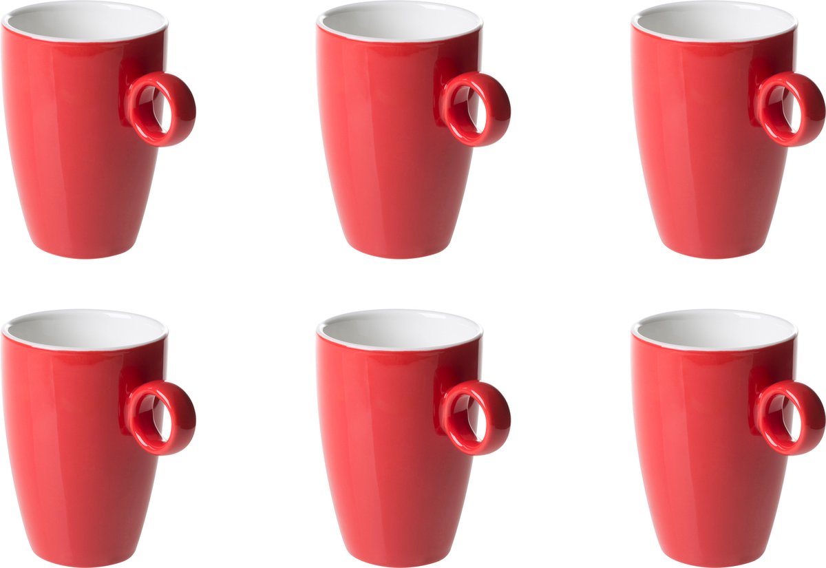Maastricht Porselein - Beker - Mok - 6 stuks - 23 cl - Rood - Porselein