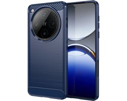MobyDefend Hoesje - Geschikt voor Oppo Find X8 Pro - TPU Backcover - Geborstelde Metaal & Carbon-Look - Blauw