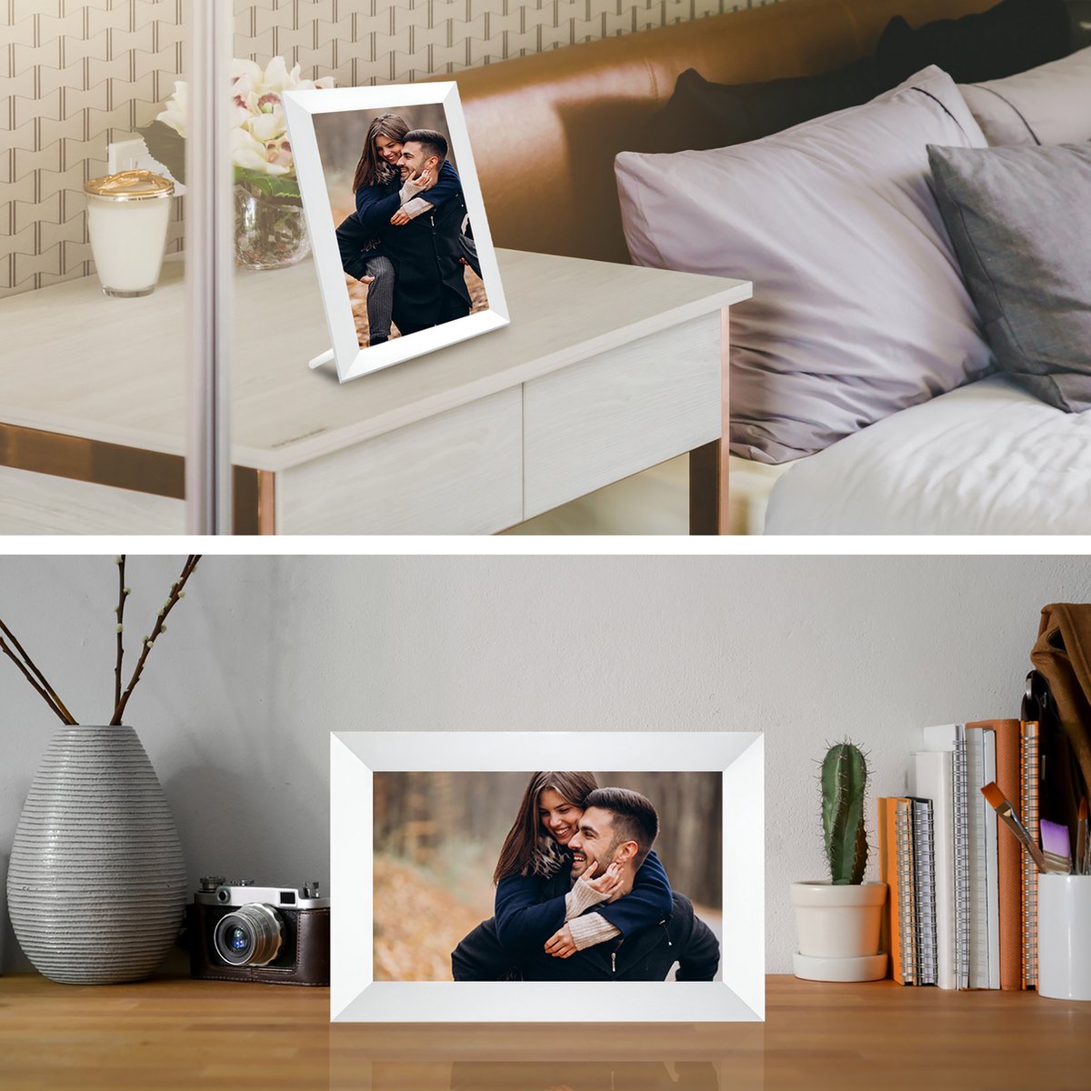 Digitale fotolijst met WiFi en Frameo App - 7 inch IPS Display - Fotokader met Touchscreen - 32GB - Wit - Frameo digitale fotolijst - digitale fotokader - digitaal fotolijstje thumbnail 5