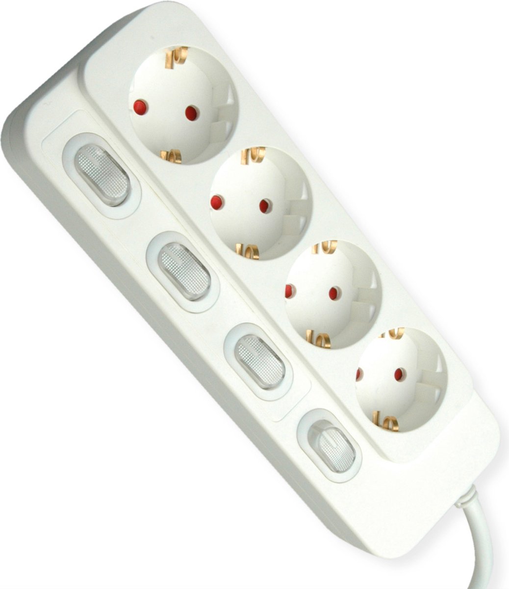 VALUE 4-voudige stekkerdoos met afzonderlijke schakelaars, wit, 6 m
