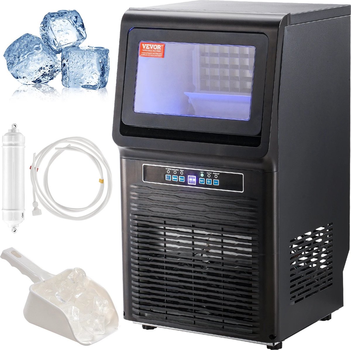 EML STORE IJsblokjesmachine - IJsmaker - 70Lbs/24H - 36 Ijsblokjes In 15 Minuten - 31 kg ijs per 24 uur - Met Waterslang en IJsschep - Zwart