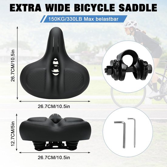 Extra groot fietszadelzadel, fietszadelzitting met rugsteun, breed, gewatteerd zadel met zachte rugleuning, oversized driewieler voor racefietsen Tsuchiya