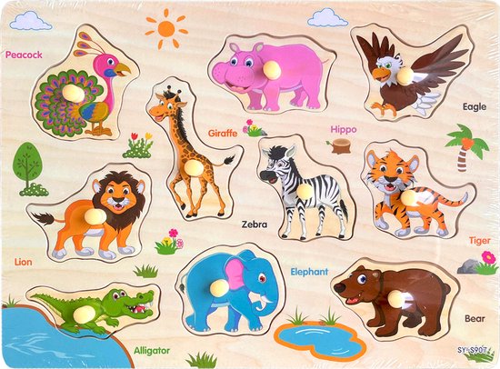 3 Puzzles: Dinosaures + Animaux terrestres + Animaux aquatiques - Puzzles en bois pour enfants 1 an / 2 ans / 3 ans - Jouets éducatifs - Cadeau garçon / fille - Bébé / Bambin / Bambin - Friandise - Cadeaux à distribuer