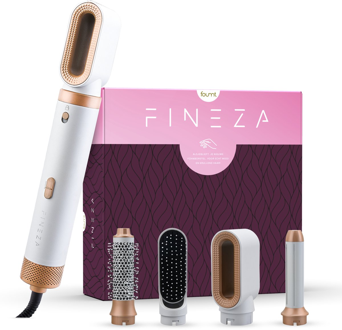Fineza Airstyler Krultang 5 in 1 Multi Styler - Föhnborstel - Krulborstel - Kort & Lang Haar - Hairwrap - Multistyler - Heteluchtborstel - Hairstyler - Haarstyler - Wit/Brons