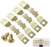 Ophanghaakjes - 100 stuks - Foto opknoping kit - Zaagtandhangers - ijzer - goud - 44*8 mm - met schroeven - voor lijst/foto/canvas/schilderij/klok