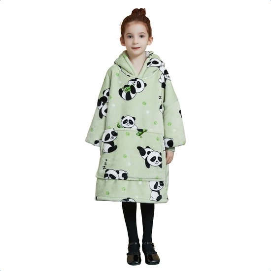 JAXY - Hoodie Deken Kinderen - Fleece Deken Met Mouwen - Snuggle Hoodie - Kids - 1150 gram - Panda