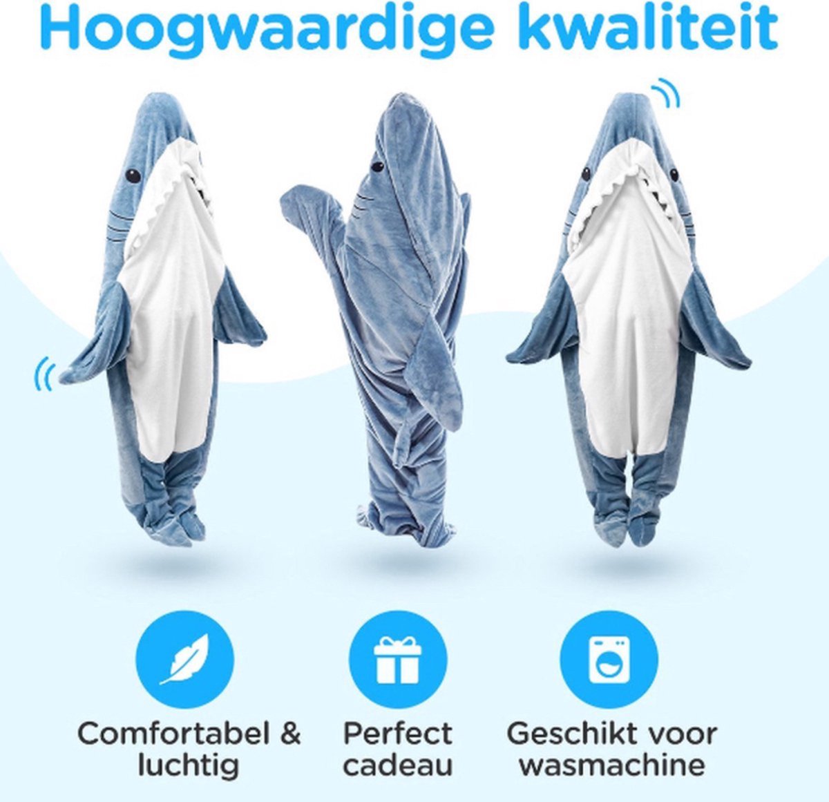 Onesie - Haai Deken - Hoodie Deken - Fleece Deken - Voor Lengte 120CM TOT 140CM — afbeelding 4