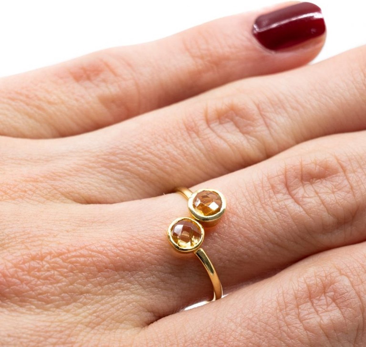 Geboortesteen Ring Rozenkwarts November – 925 Zilver & Verguld– Verstelbaar