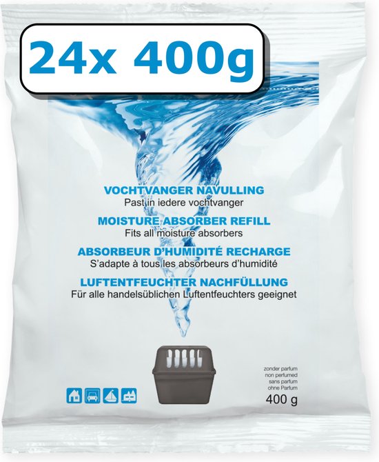 Recharge pour absorbeur d'humidité - 24 pièces - 400 grammes - neutre - universelle - pour absorbeurs d'humidité à partir de 400 grammes