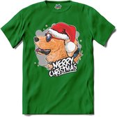 Merry christmas kerst labrador - T-Shirt - Meisjes - Kelly Groen - Maat 12 jaar