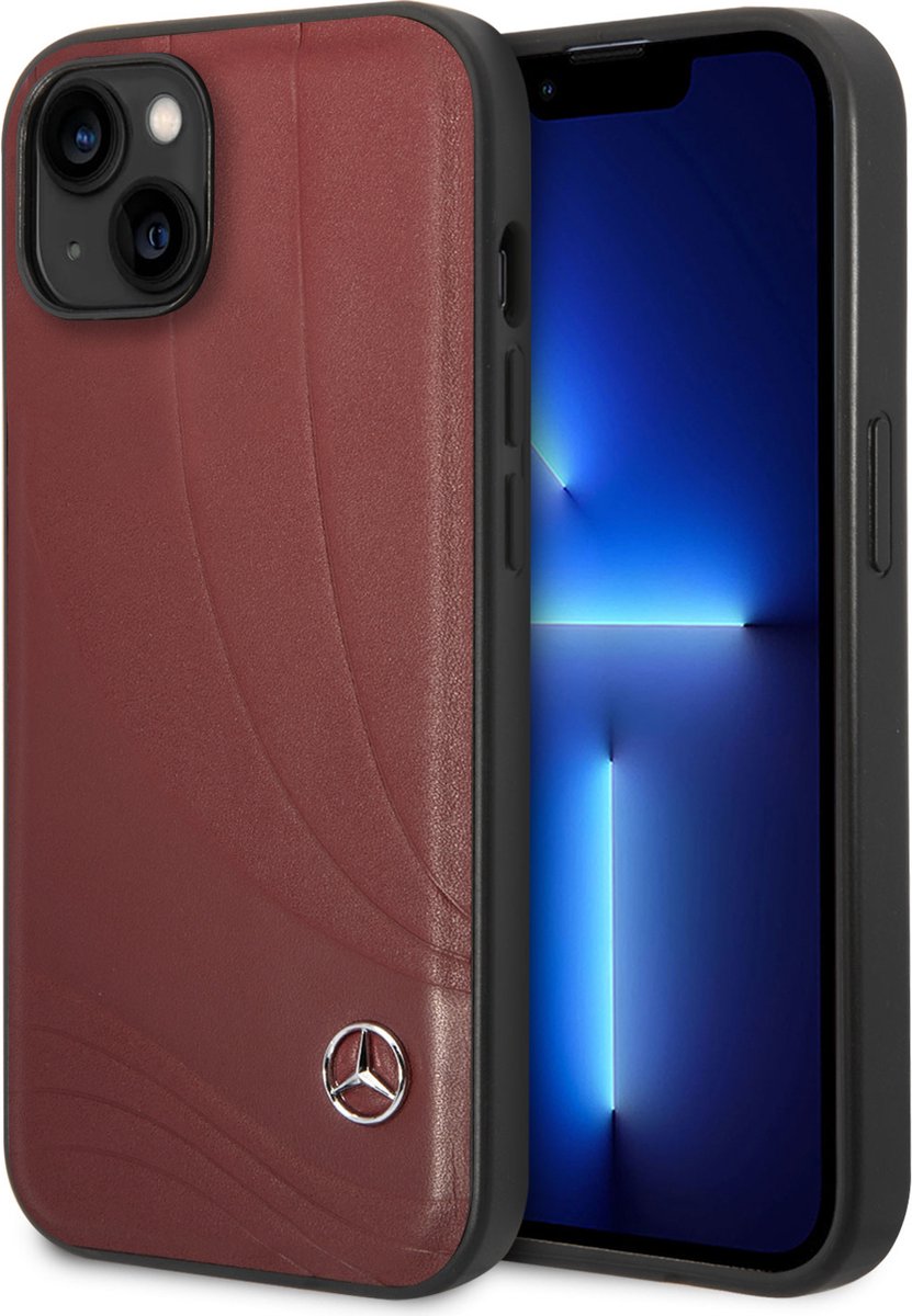 Mercedes-Benz iPhone 14 Hardcase Backcover - Genuine Leather - New Wave III - Rood