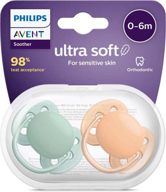 Philips Avent Ultra Soft SCF091/03 - Fopspeen - 0 tot 6 maanden - 2 stuks