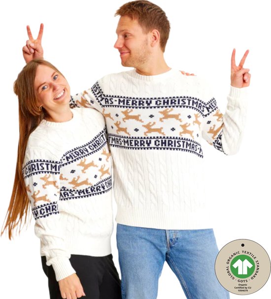 Ugly Christmas Sweater Women & Men - Pull de Noël " Wit Traditionnel & Élégant" - 100% Katoen Biologique - Pull de Noël Homme & Femme Taille L