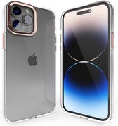 Coverzs telefoonhoesje geschikt voor Apple iPhone 11 Pro hard case met metalen camera bumper - doorzichtige hard cover met opstaande randen rondom camera - camera bescherming - roze