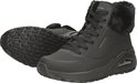 Paar zwarte Skechers Uno Rugged laarzen met imitatiebont en gedetailleerde zolen.