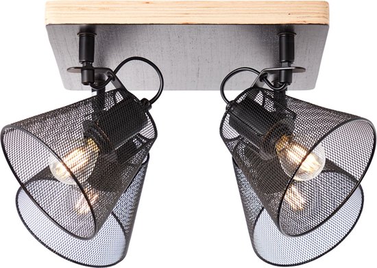 BRILLIANT lamp, hele spot plaat 4-vlams zwart/houtkleurig, metaal/hout, 4x D45, E14, 40W, druppellampen (niet meegeleverd), A++