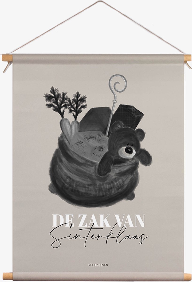 MOODZ design Textielposter | De zak van Sinterklaas | Sinterklaasfeest | 40x50 cm Bruin