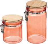 Set de 4x bidons/bocaux de conservation 0 et 1L en verre orange avec couvercle en bambou et fermeture à clip