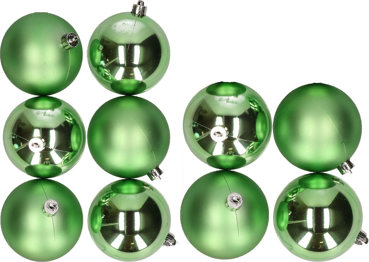 Kunststof kerstballen - 10x stuks - groen - 8 en 10 cm