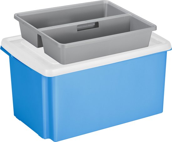 Sunware opslagbox 51 liter blauw 59 x 39 x 29 cm met deksel en organiser tray
