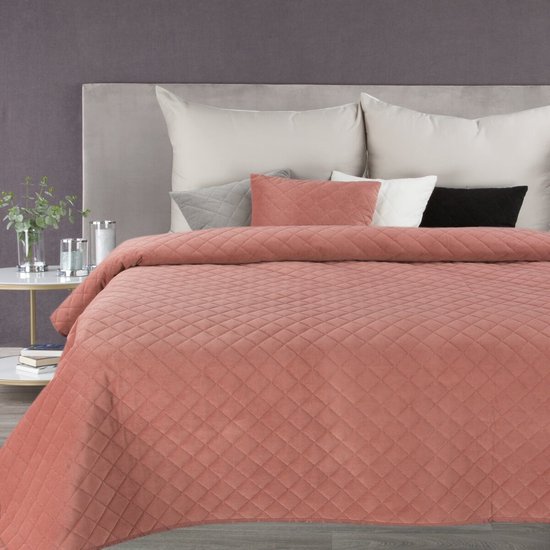 Oneiro’s luxe MILO Beddensprei Roze - 220x240 cm – bedsprei 2 persoons - beige – beddengoed – slaapkamer – spreien – dekens – wonen – slapen