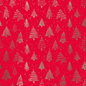 Inpakpapier Kerst Christmas Trees Rood Goud- Breedte 50 cm - 100m lang