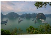 WallClassics - PVC Schuimplaat- Veel Shepen in Ha Longbaai - Vietnam - 75x50 cm Foto op PVC Schuimplaat