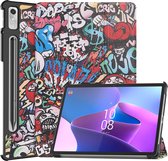 Tablet hoes geschikt voor Lenovo Tab P11 Pro 2nd Gen - Tri-fold hoes met auto/wake functie - 11.2 inch - Graffiti