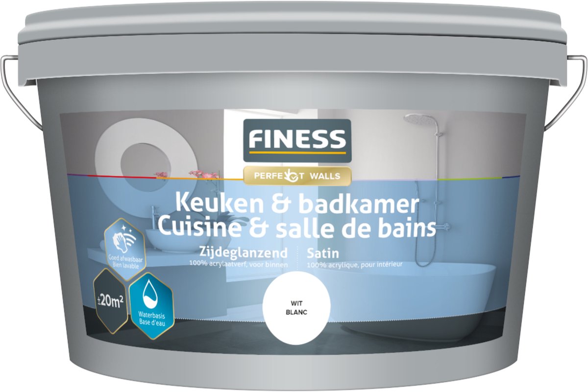 Finess keuken en badkamer verf - wit - 2,5 liter