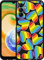 Hoesje zwart Geschikt voor Samsung Galaxy A04s Regenboog Hartjes