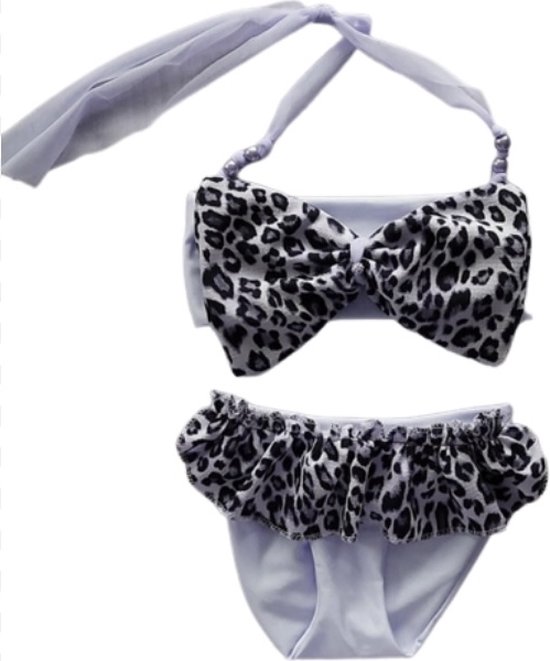 Maat 104 Bikini zwemkleding Wit panterprint kraaltjes badkleding baby en kind dierenprint zwem kleding leopard tijgerprint