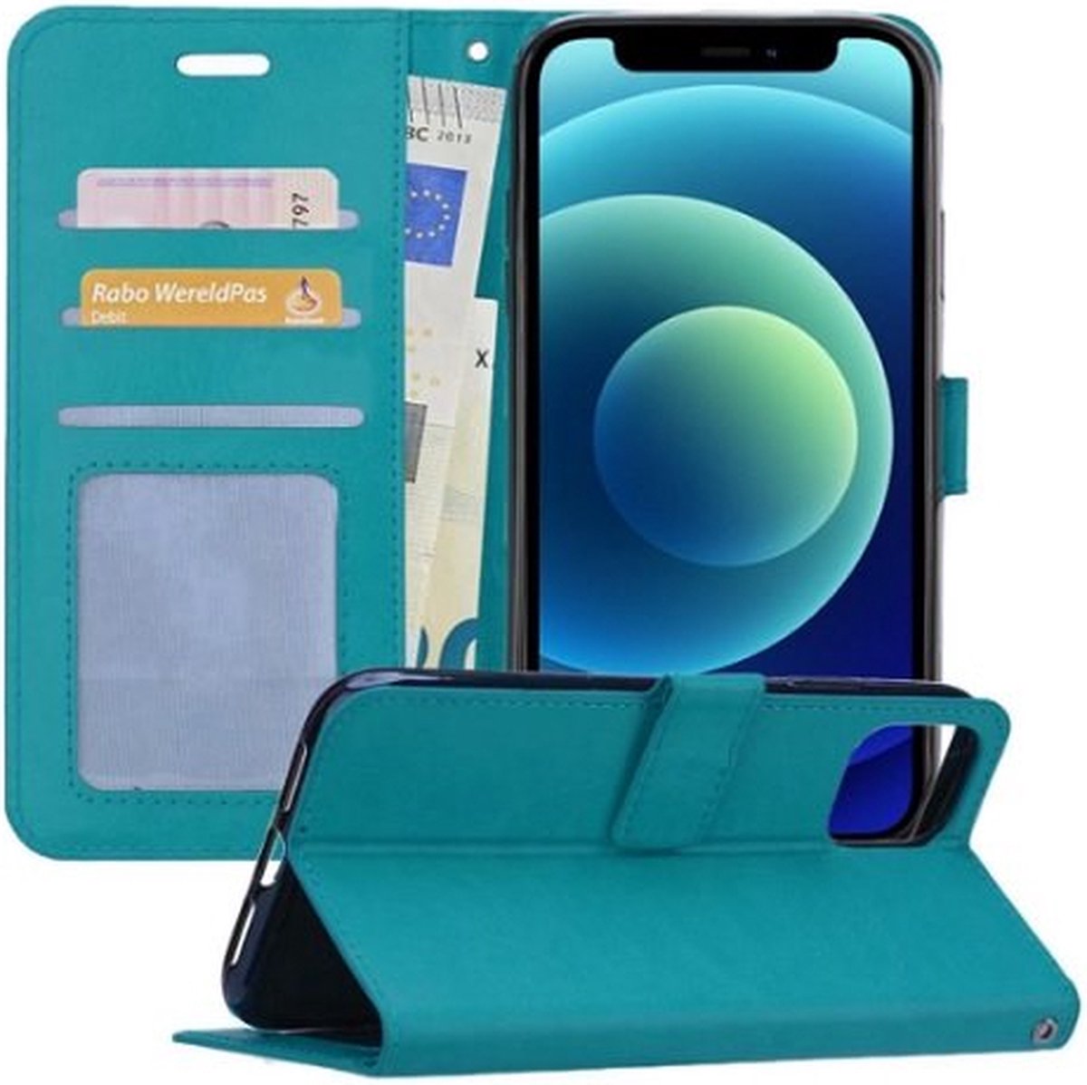iPhone 12 Hoesje Met Pasjeshouder Bookcase Turquoise