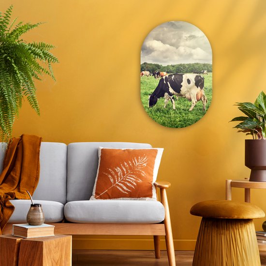 Ovale Mural - Décoration murale Plastique - Tableau Ovale - Vaches - Pâturage - Nature - Animaux - Paysage - 40x60 cm - Miroir ovale sur plastique