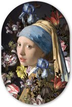 Muurovaal - Kunststof Wanddecoratie - Ovalen Schilderij - Meisje met de parel - Johannes Vermeer - Bloemen - 60x90 cm - Ovale spiegel vorm op kunststof