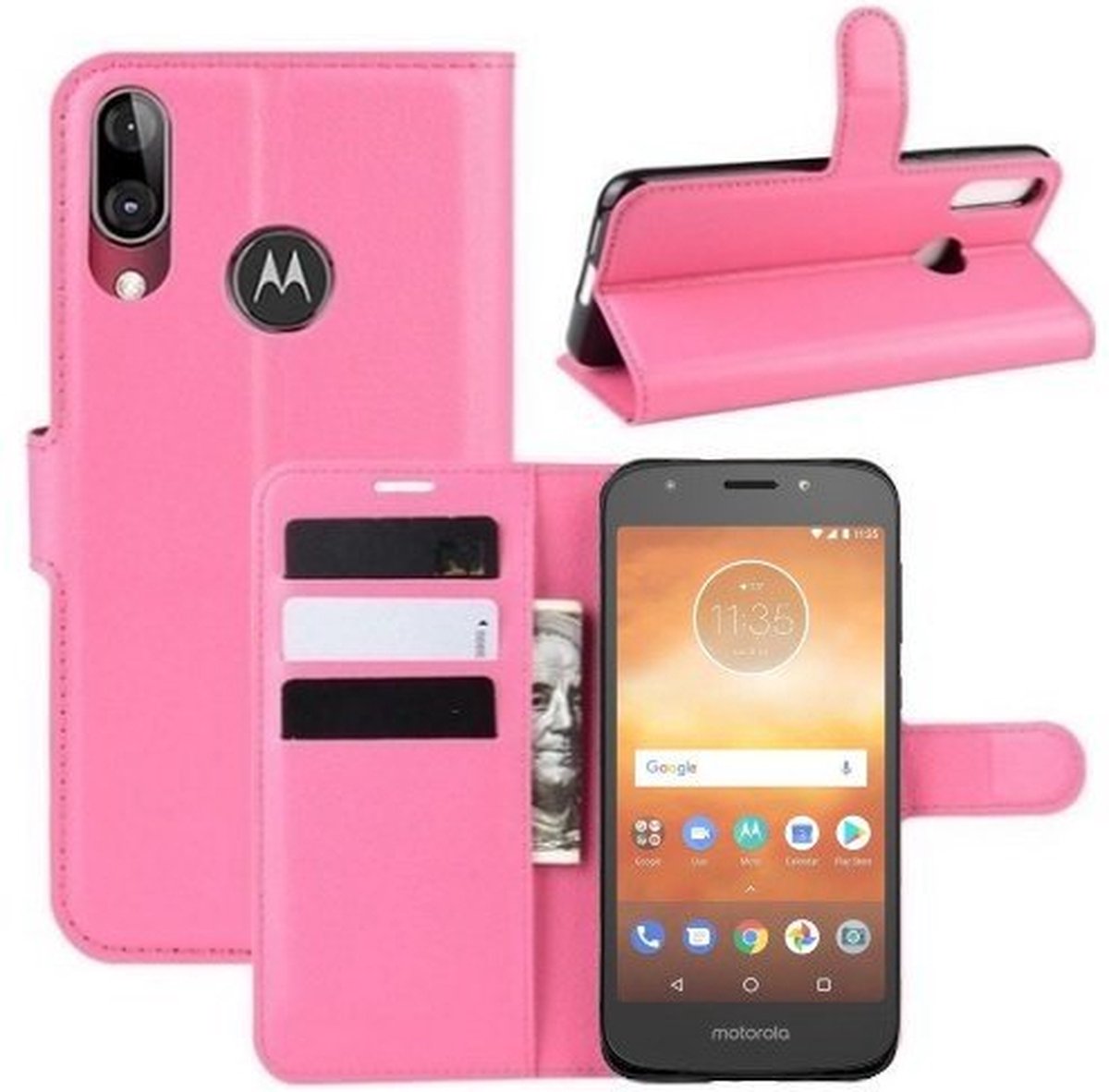 Motorola Moto E5 Play Hoesje Met Pasjeshouder Bookcase Roze