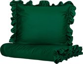 HOMLA Parure de lit en satin Selin avec Kussensloop d'oreiller - Parure de lit zippée confortable 2 Taies d'oreiller d'oreiller - Vert foncé 160 x 200 cm