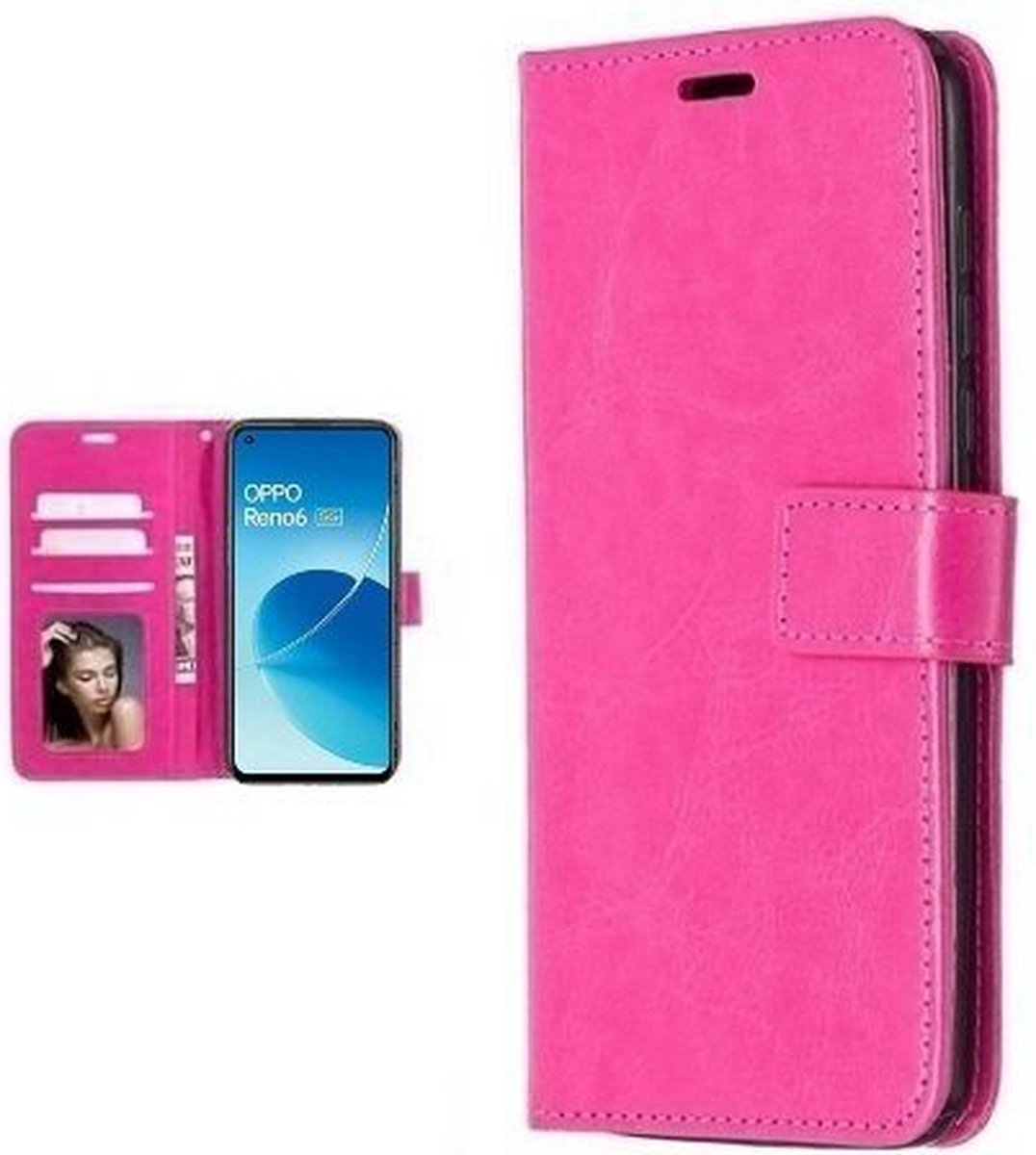 Oppo Reno 6 5G Hoesje Met Pasjeshouder Bookcase Roze