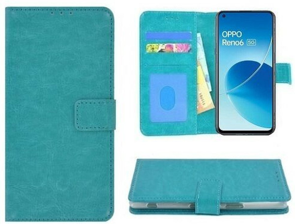 Oppo Reno 6 5G Hoesje Met Pasjeshouder Bookcase Turquoise