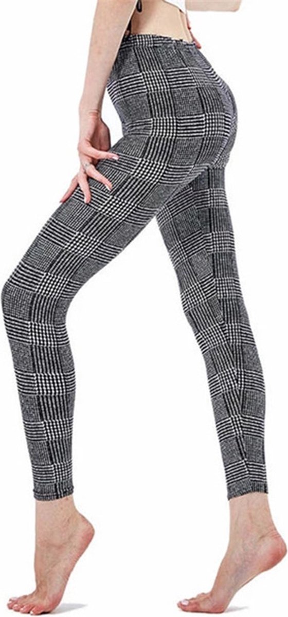Sara Shop- legging met geruit patroon / Yogalegging / Yogabroek / Highwaist legging / High Waist Sport Legging / Dames Sport legging / Grijs / M
