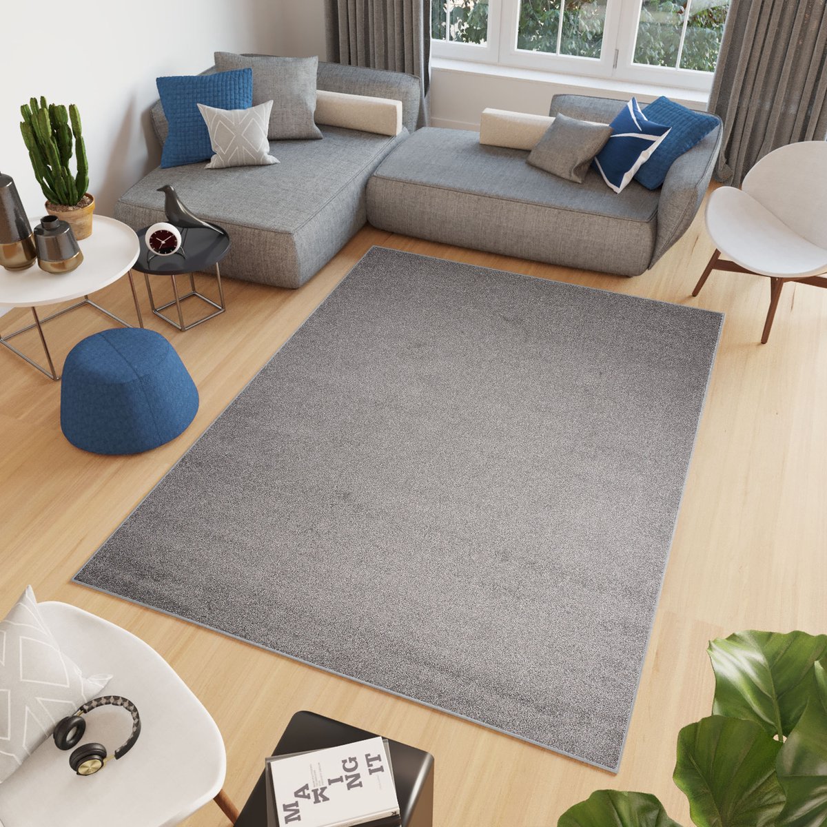 Tapiso Noyan Vloerkleed Tapijt Grijs Laagpolig Woonkamer Rugs Maat- 80x150
